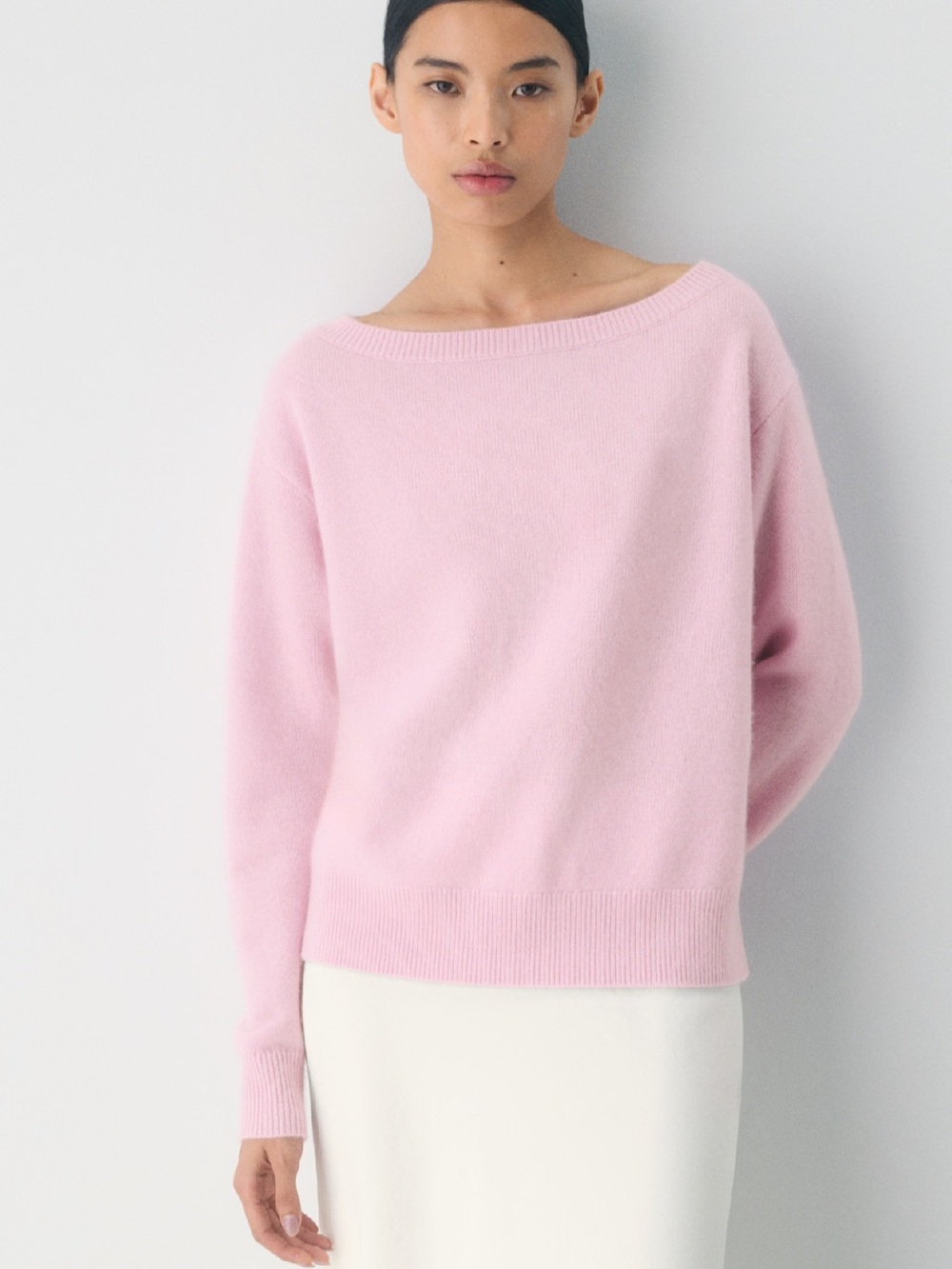 NWT Essential Cashmere Nuance Relaxed Boatneck Sweater Dusty Pink